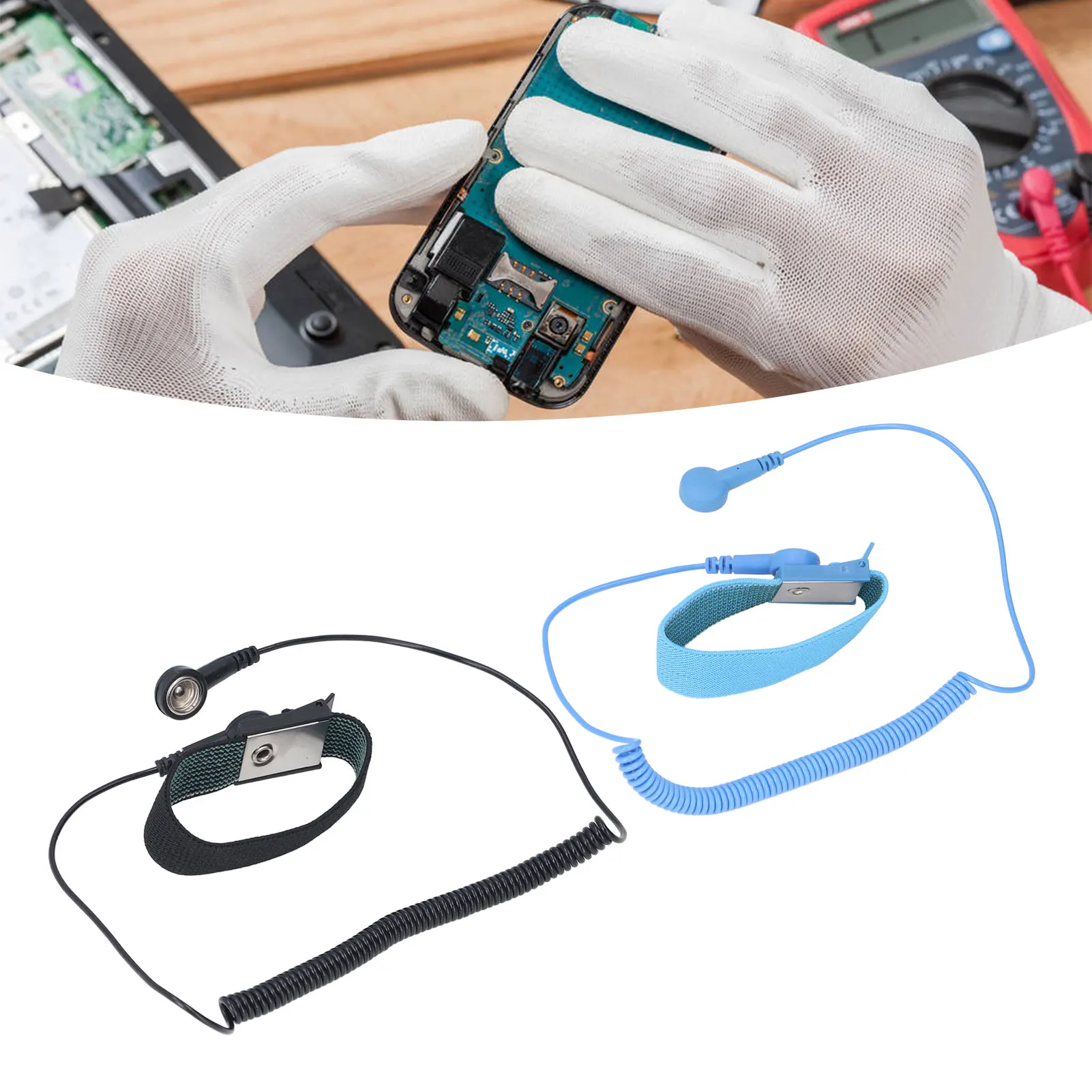 ESD Wrist Strap Static Proof Wrist Strap Reusable ESD Wristband with Grounding Wire Extendable Long Cord Static Proof Wristband