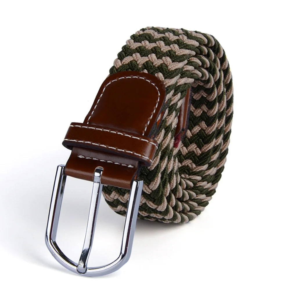 

Braided Stretch Belt Elastic Woven Fabric No Hole Adjustable For Men Women Pu Tip Khaki Belt For Jeans Slacks