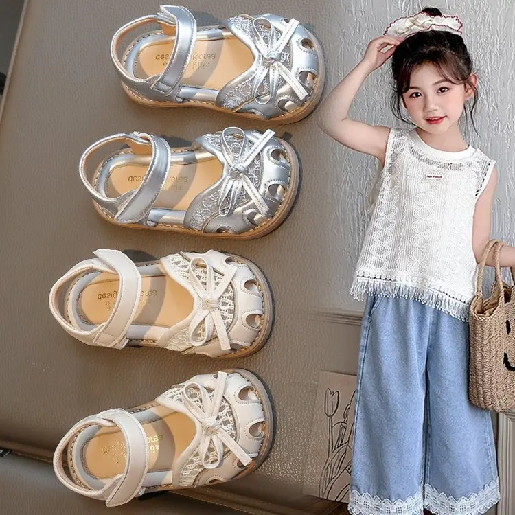 

Fashion Girls Summer Toddler Sandals Sweet Bowknot Kids Causal Mesh Princess Sandals Toes-covered Children Flat Sandals Non-slip