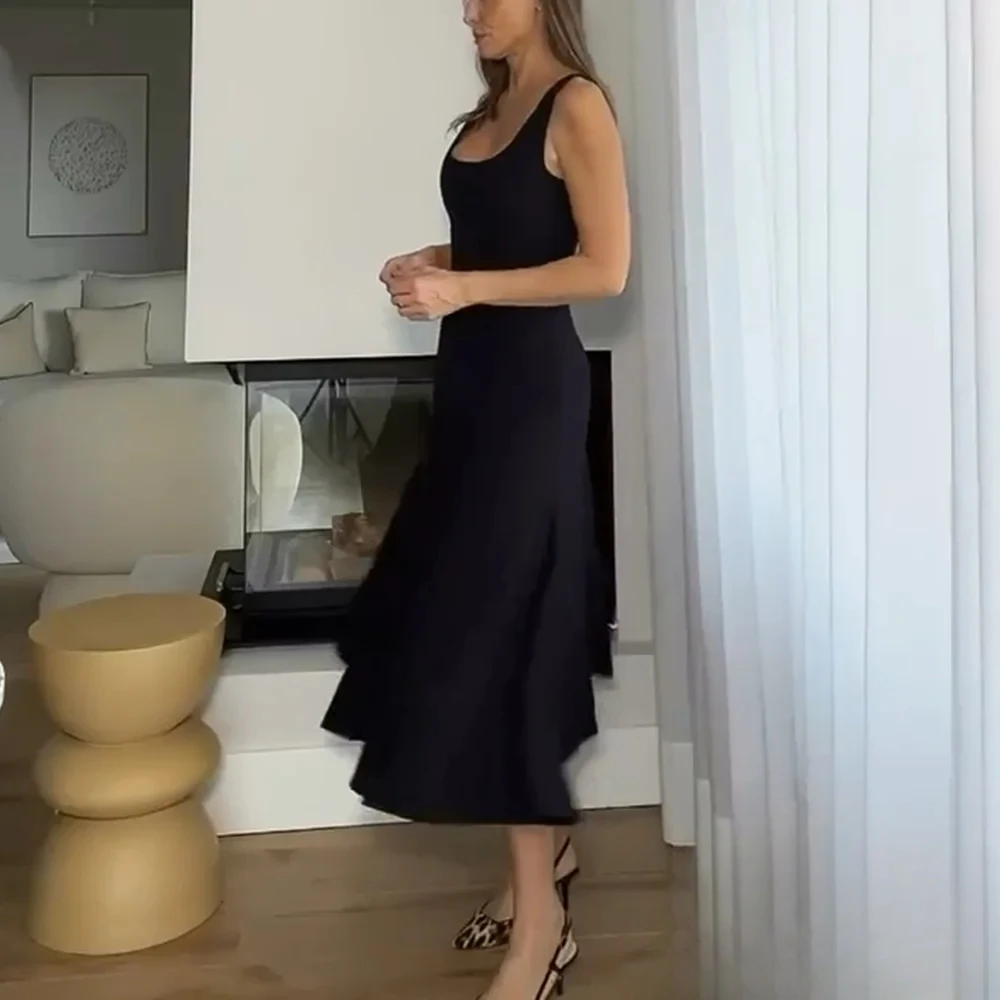 KONDALA-Donna Abito longuette nero basic Cami Abito con cerniera Nuovo 2025 Primavera Estate Autunno Moda Vacanza Festa Cena Abito elegante