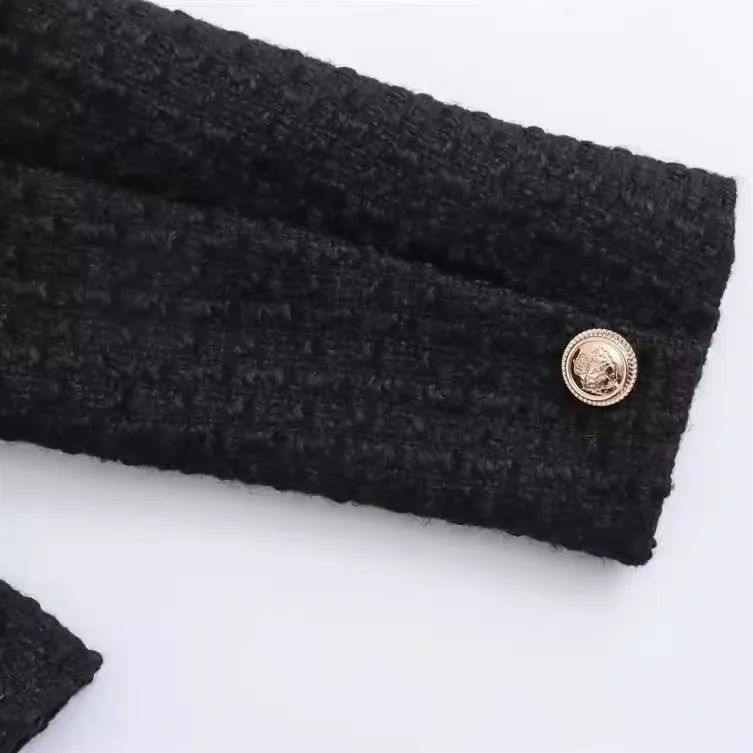 Fall 2025 New Sle Women's Faion ort round Ne Jaet Outerwear Little Bla Dr Wind Loose Fit Long Sve Button up