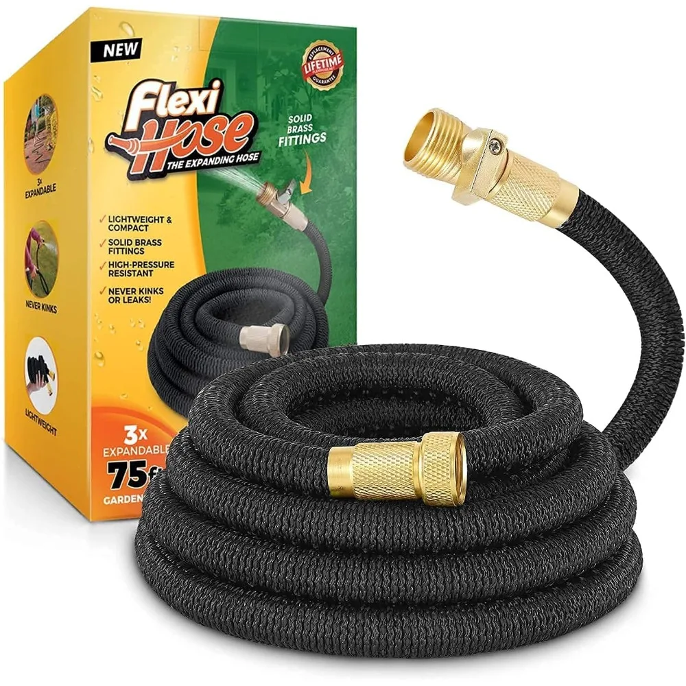 

Lightweight Expandable Garden Hose, No-Kink Flexibility, 3/4 Inch Solid Brass Fittings and Double Latex Core