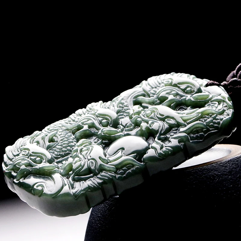 Hetian Jade Pendant Dragon Natural Gray Jade Zodiac Dragon Jade Necklace Pendant