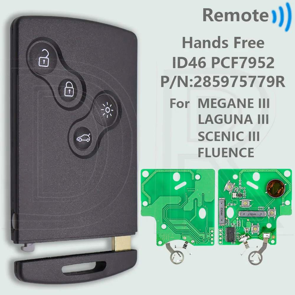 DR Half Smart/Handsfree ID46 4A PCF7953M Slimme Auto Afstandsbediening Sleutel Voor Renault Megane Laguna Grand Scenic fluence Clio IV Captur