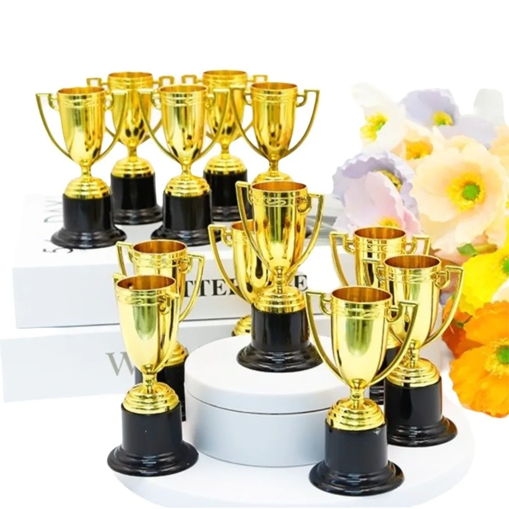 Gold Plated Gold Plated Trophies Small Size Plastic Material Mini Trophy Prize Mini Size Golden Color Plastic Trophy Set