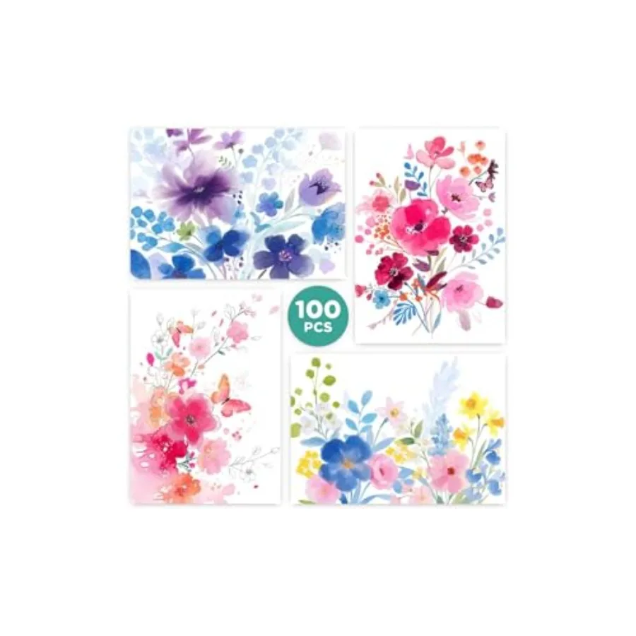 

100 Pack Blank Cards and Envelopes 3.5 x 5 Inch Watercolor Flowers Blank Greeting Cards Note Cards Blank Inside Blank Cards for
