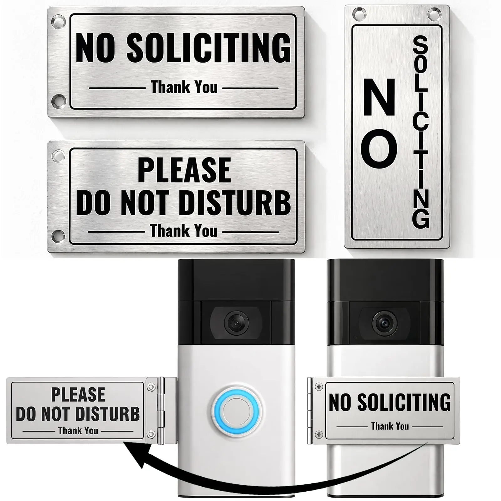 No Soliciting Doorbell Cover Sign, Please Do Not Disturb Video Doorbell Button Cover, Aluminum Anti-Rust Doorbell Sign for Home