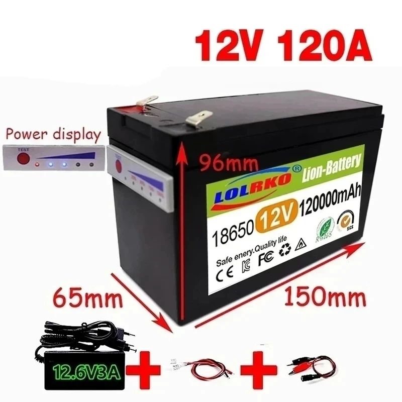 NEW Sprayers 12V 120Ah Built-In High Current 30A BMS 18650 Lithium Battery Pack For Electric Vehicle Batterie 12.6V Charger