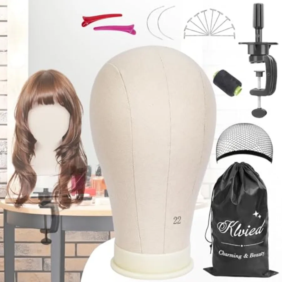 

22 Inch Cork Canvas Block Head Mannequin Head for Wigs Display and Styling Ideal for Wig Making Kits Includes Doll Head Storage