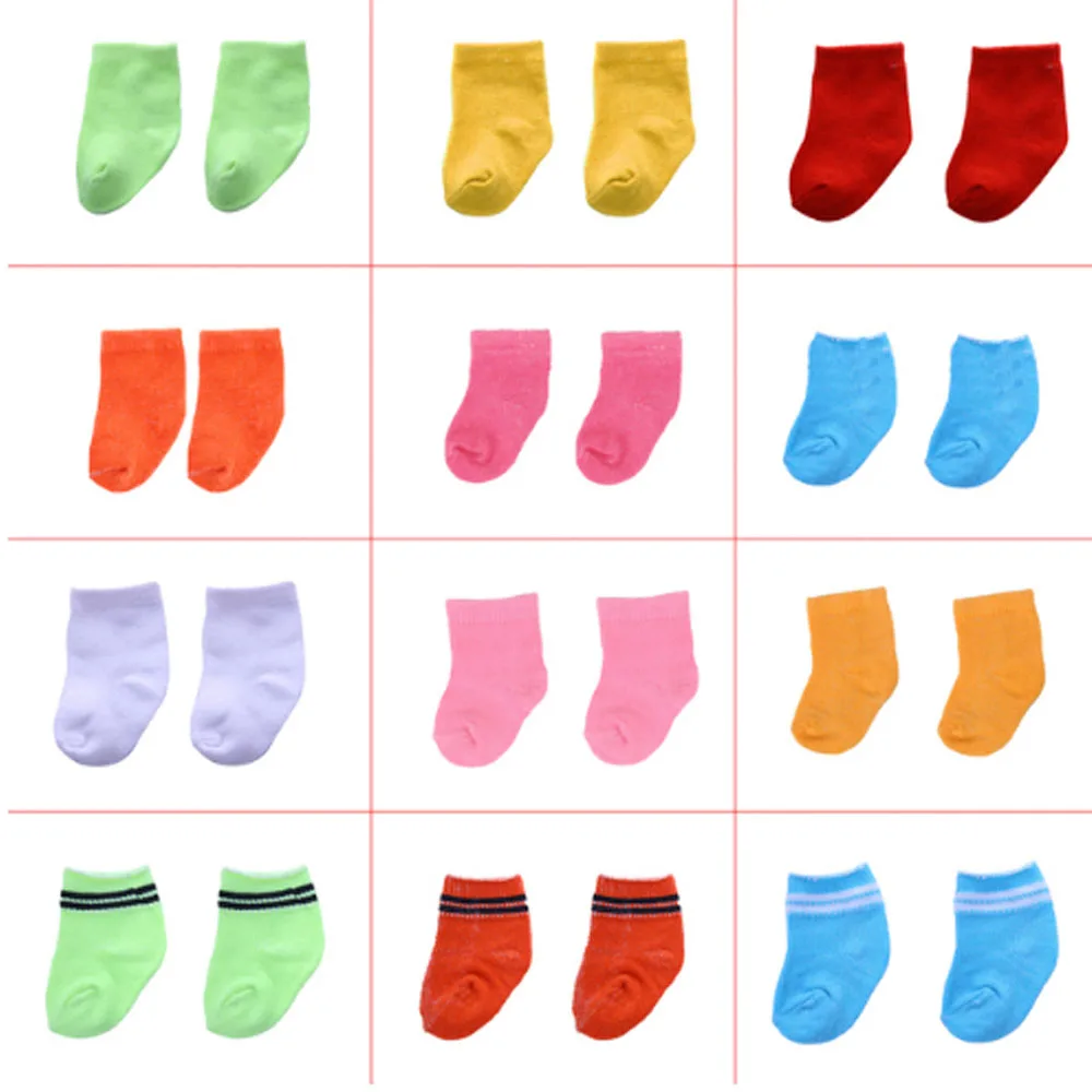 Solid Color Knitted Socks For 18-inch American Doll Footwear & 43cm Doll,Doll Accessories For New Born Baby Unsex Doll Socks