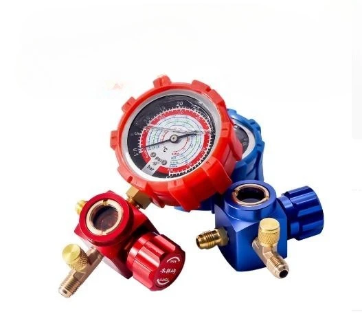 Refrigerant Pressure Gauge Valve, Automotive Air Conditioner Refrigerant Liquid Oil Refill  High and Low Single Meter