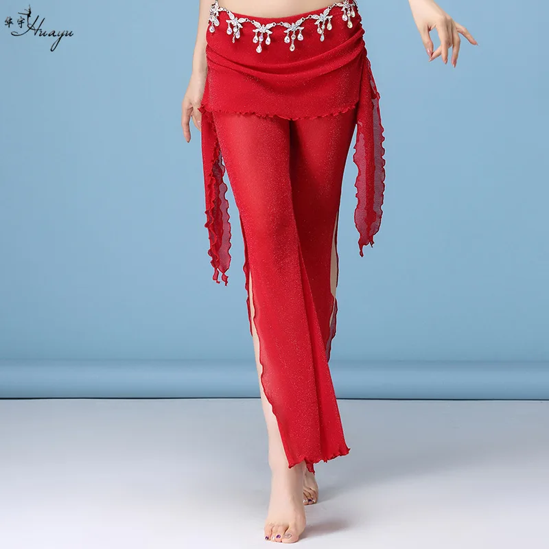 1 stks/partij vrouw mode buikdans broek dame effen nylon split dansen lange broek