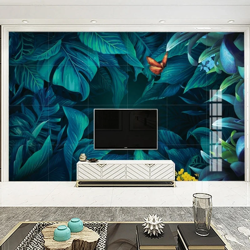 Custom 3D Photo Wallpaper Green Blue Leaves Mural Paper Sticker Living Room TV Background Wall Home Decoration Waterproof Canvas