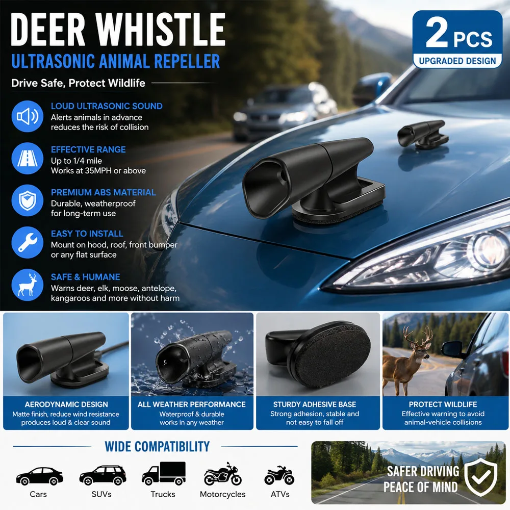 2pcs Deer Warning Whistles Device Car Anti Collision Siren Horn Repellent Animal Weather-proof Vehicle Save Field