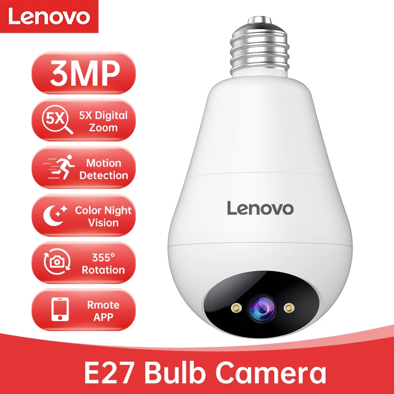 Lenovo 3MP E27 Glühbirne IP WiFi Kamera Indoor Video Überwachung Kamera Farbe Nacht AI Tracking Smart Home Baby Monitor CCTV Kamera