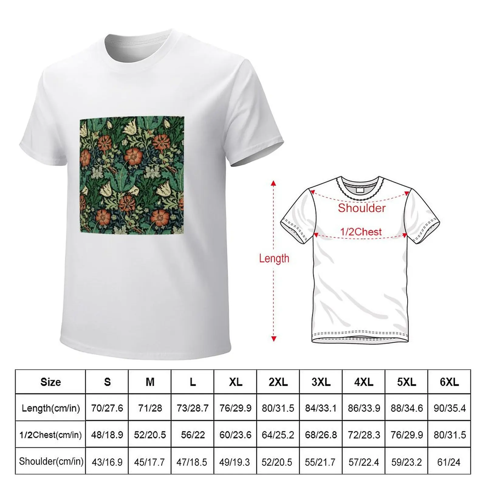 William Morris Compton Floral Art Nouveau Pattern T-Shirt blanks korean fashion t shirts for men cotton