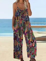 Boho Chic Leopard Print Jumpsuit for Women - Plus Size Loose Fit with Pockets, Elegant Summer Romper