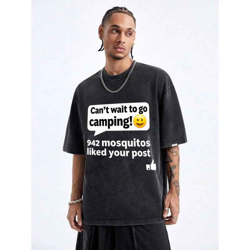 تي شيرت رجالي أسود مغسول للتخييم البعوض يحب طباعة ما بعد الفكاهة جودة عالية 100% قطن 230 جرام