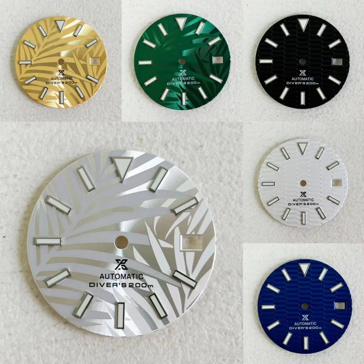 Folha 28.5mm s logotipo verde mostrador luminoso adequado para nh35 4r 7s japonês automático nh36 dial movimento 29mm ondulação de água s dial