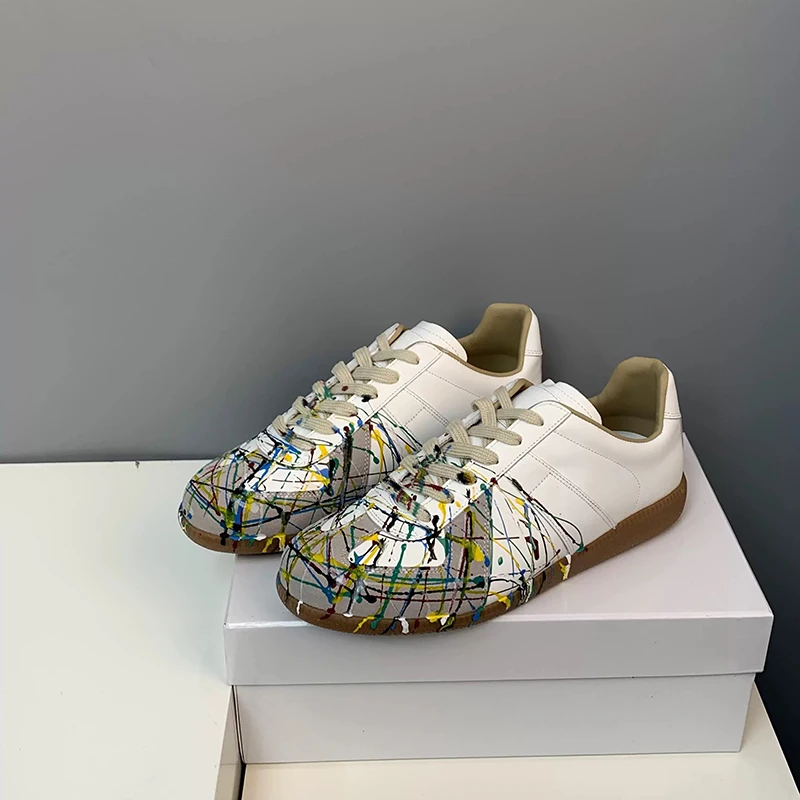 Retro Leather Patchwork Training Shoes Unisex Flat Tennis Shoes Luxury Designer Women's Casual Sport Shoes