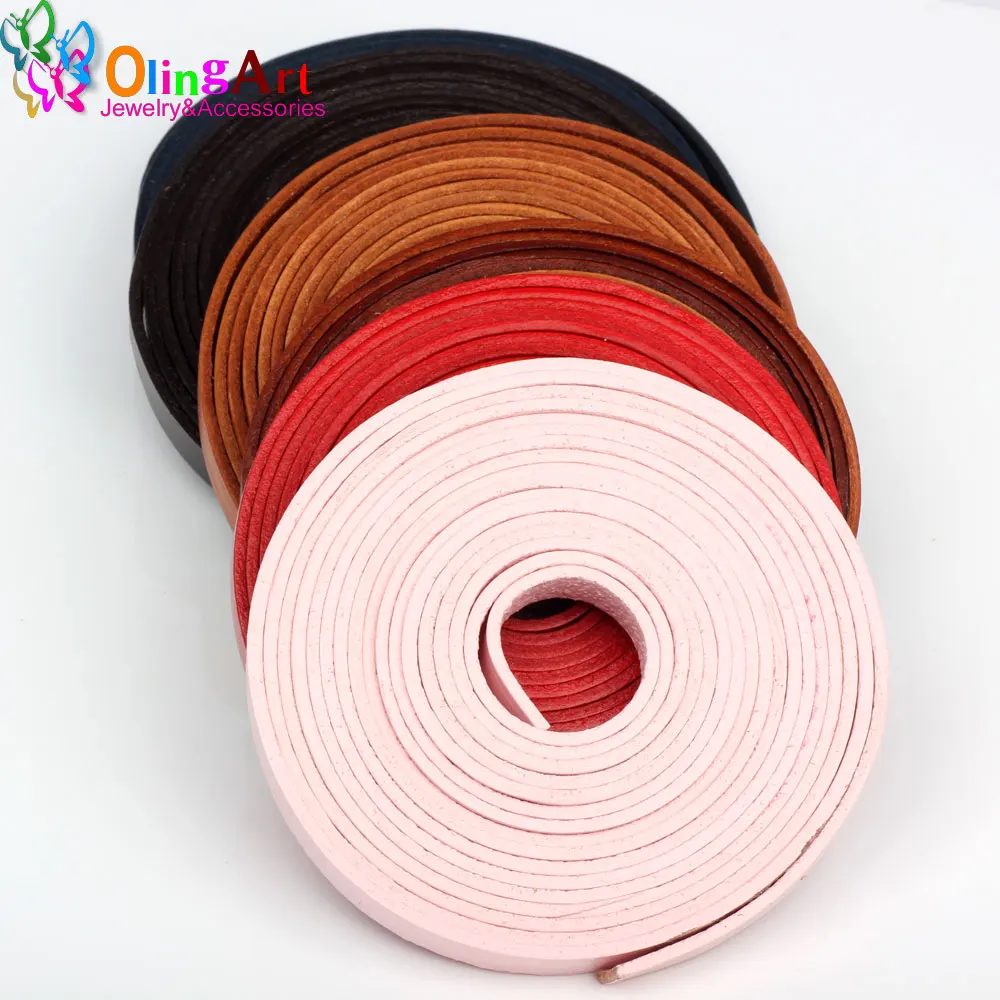 OlingArt 10*2mm 1Yard/Lot Multiple Colour Flat Leather Rope/Cords DIY Necklace Bracelet Earrings Choker Jewelry Making New view 5