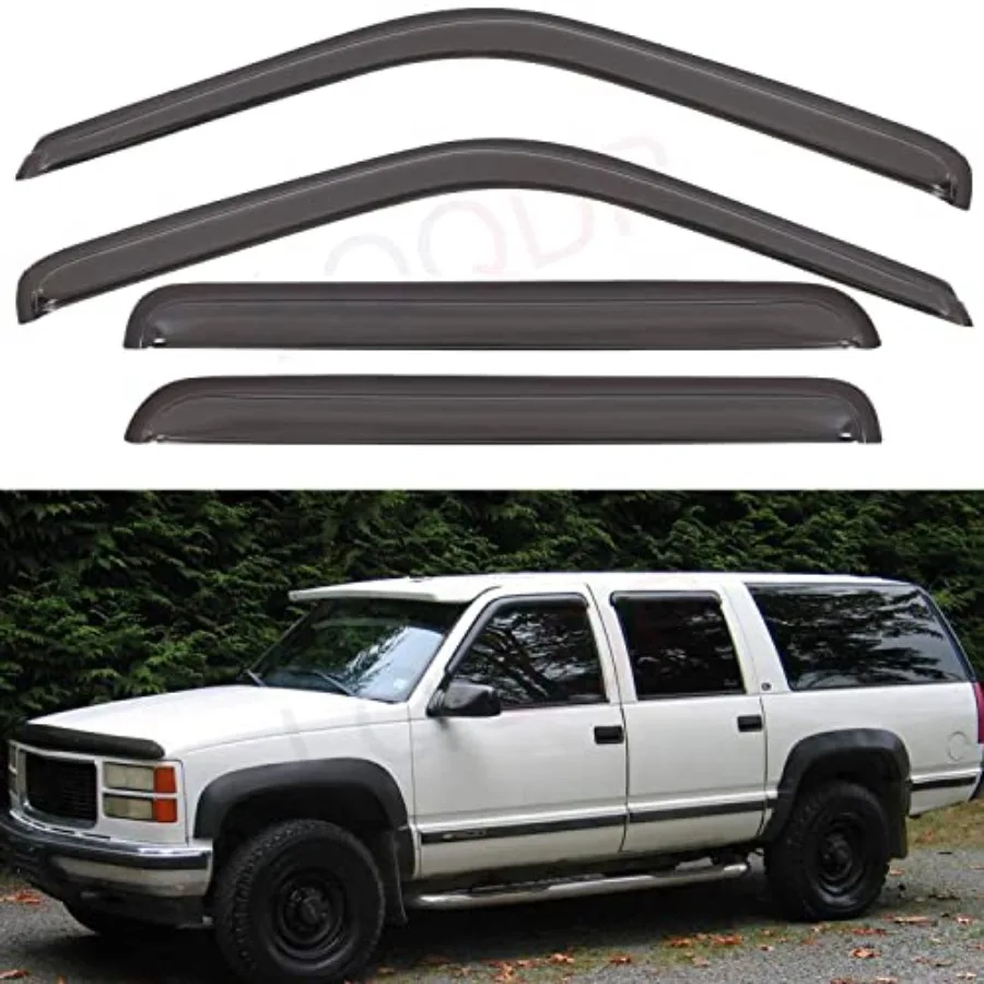 

Set of 4 Front+Rear Smoke Sun/Rain Guard Outside Mount Tape-On Acrylic Window Visors Compatible with 92-00 C/K Crew Cab 92-99 S