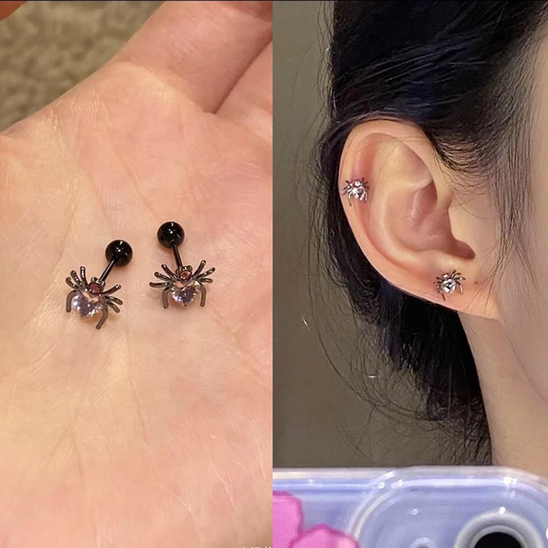 1 คู่หวาน Cool Spider Heart Zircon ต่างหูผู้หญิงหูกระดูกเล็บต่างหูกระดูกอ่อนเกลียวสตั๊ดต่างหูเครื่องประดับของขวัญ