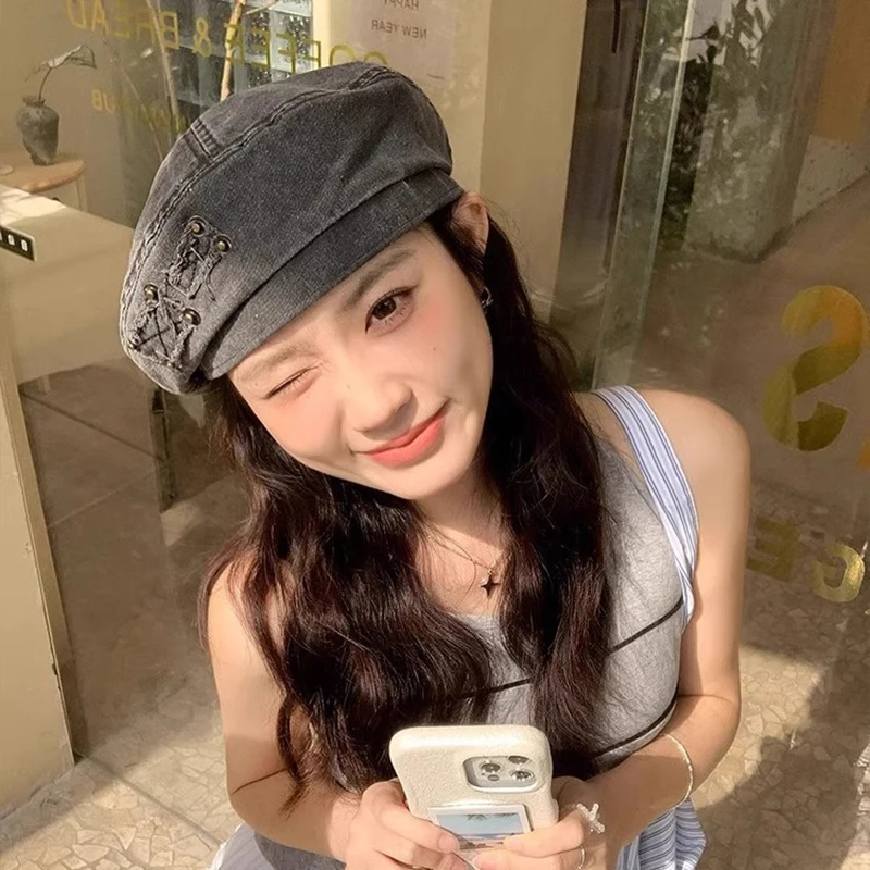 جديد Y2K خمر برشام التصحيح تصميم غسلها القطن القبعات القبعات النساء الربيع الصيف عادية الرجعية الأدبية الرسام قبعة Boinas Hombre