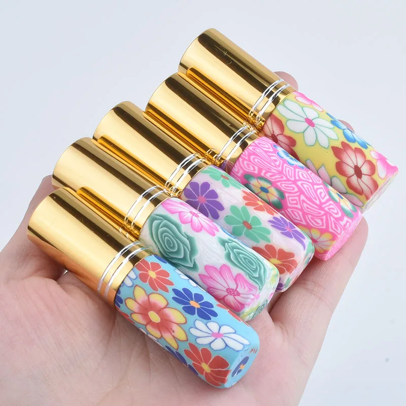 50pcs/lot 5ml Parfum Pump Polymer Clay Glass Empty Perfume Bottle Travel Fimo Spray Scent Bottle With Gold Atomizer