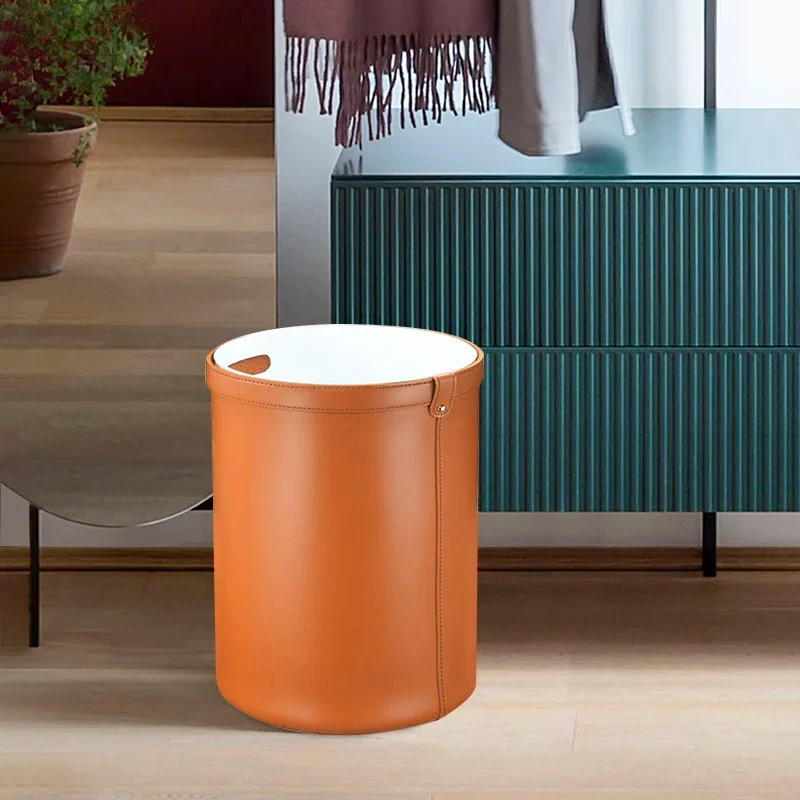 Model Room Designer Leather Storage Bucket Light Luxury Household Classification Without Cover Large Trash Bin Cleaning Tools