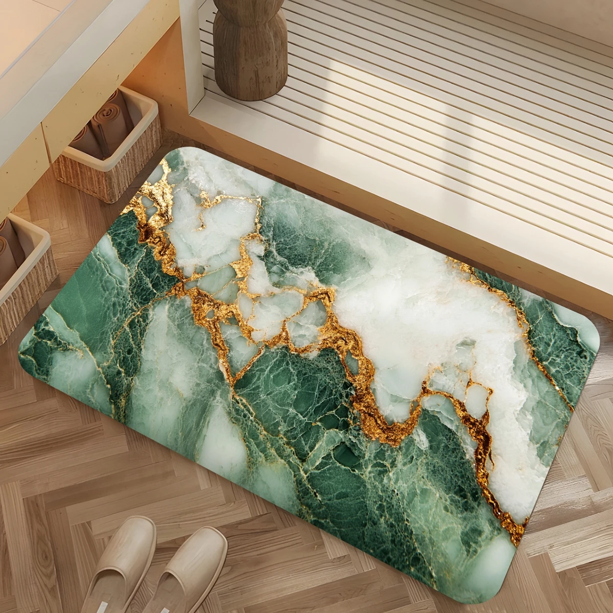 

1 шт., напольный коврик с золотой нитью, зеленая мраморная текстура, полиэфирная ткань, можно стирать в машине, подходит для ванной комнаты и гостиной