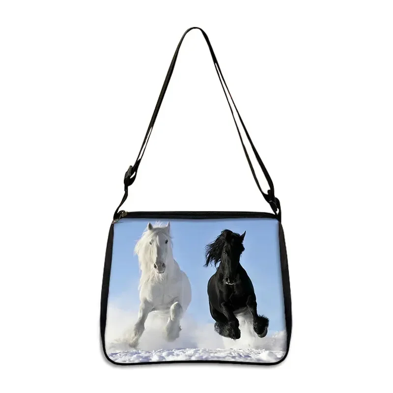 Bolso de hombro de lona para mujer y niña, bandolera de viaje con diseño de Animal y caballo, elegante