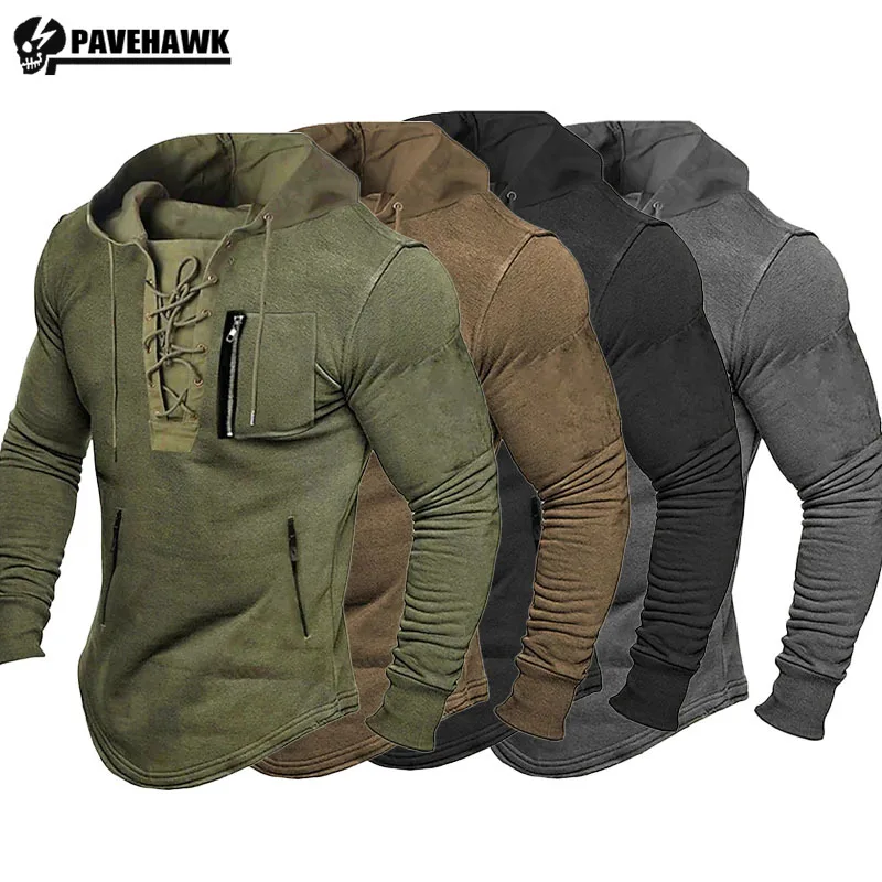 

Thin Mens Drawstring Cargo Hoodie Solid Zipper Pocket Laced Street Sweatshirt Slim Long Sleeve Mid Length Running Tops Male