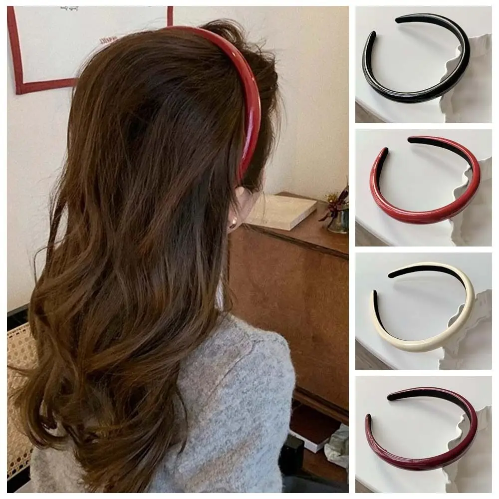 Sweet Korean Style PU Hair Band Fashion Brand Hair Wear Retro Color Hair Hoop Head Wear Hair Clip Wide Headband Girls