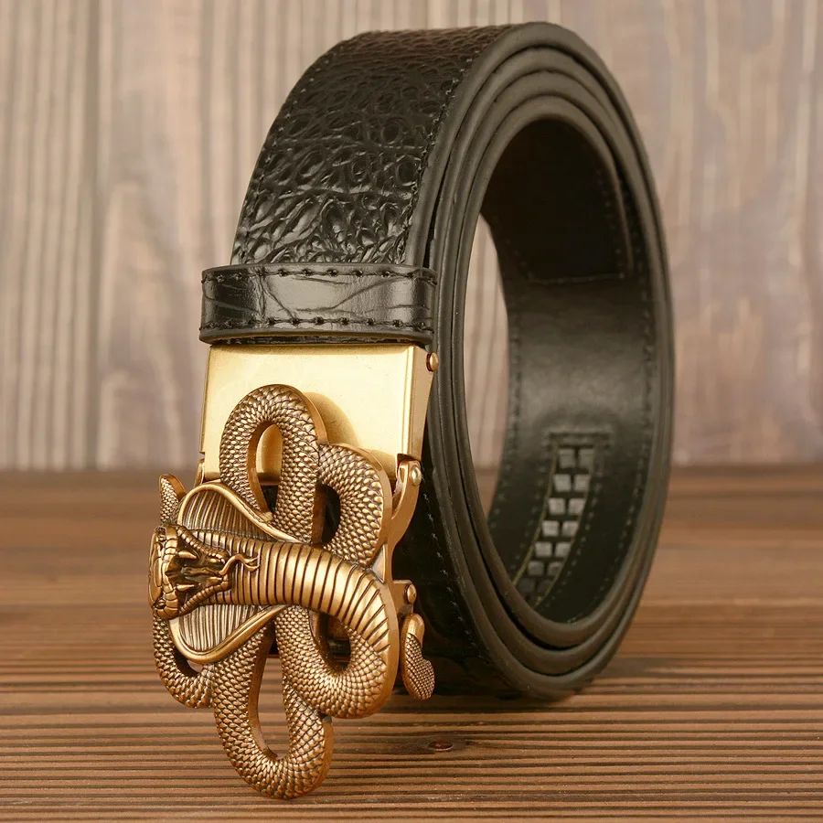 

2024 New 3.5cm Fashion Designer Leather Belt Men's Belt Alligator Pattern Cowhide Belt Personalized Snake Buckle