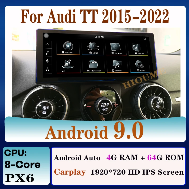 

Android 10 4G+64G Car Radio player Multimedia Player GPS Navigation For Audi TT 2015-2022 Stereo CarPlay Android Auto