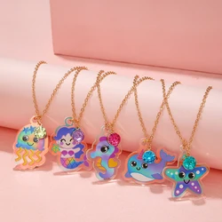 5Pcs/set Cute Ocean Animal Mermaid Acrylic Pendant Necklace for Teens Girls Daughter Party Birthday Gifts