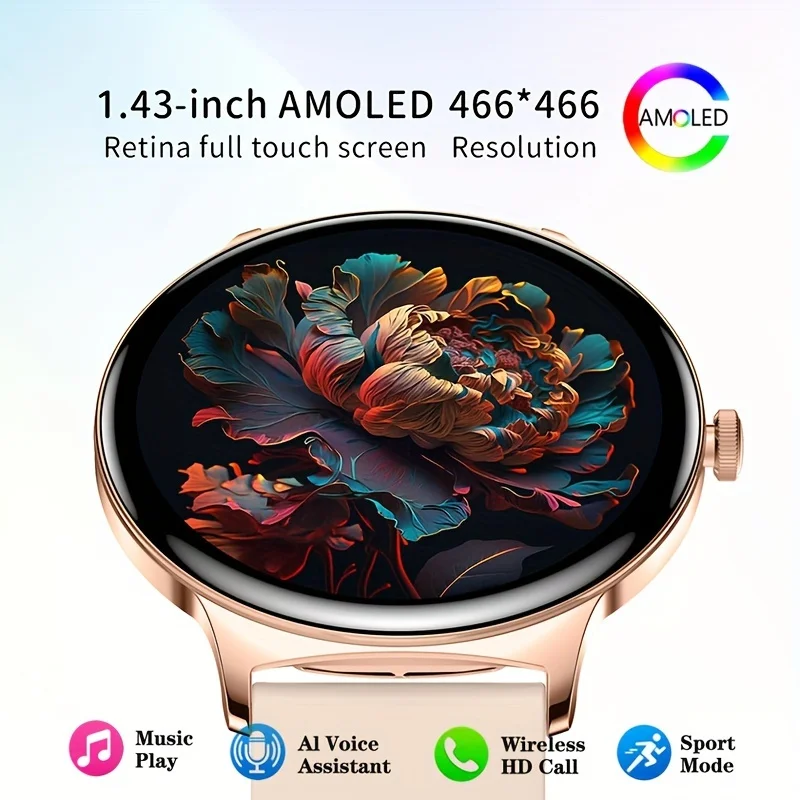 

Новые ультратонкие мужские умные часы для фитнеса, 1,43-дюймовый HD AMOLED-дисплей, Bluetooth-вызов, мультиспортивный трекер, музыкальный плеер, зарядка через USB