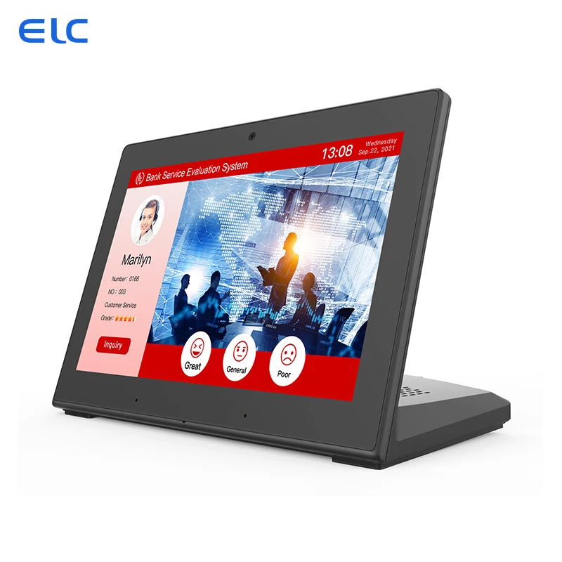 L Shape 8 Inch Touch Screen Customer Feedback Evaluator Bank Restaurant Ordering POE RJ45 NFC Desktop Android Tablet