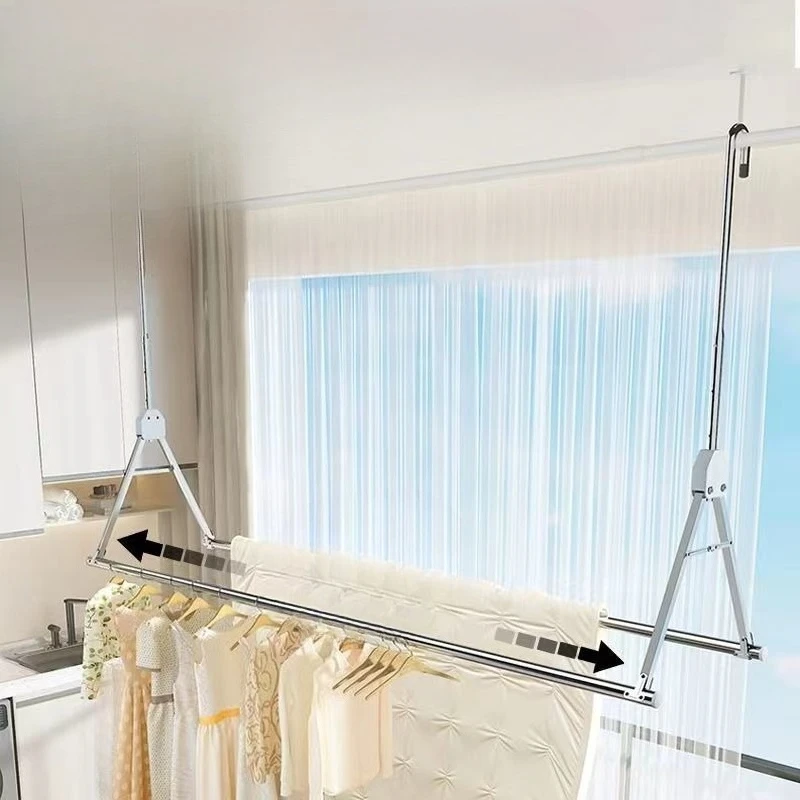 Stainless steel telescopic clothes drying rod indoor clothes hanging quilt drying artifact