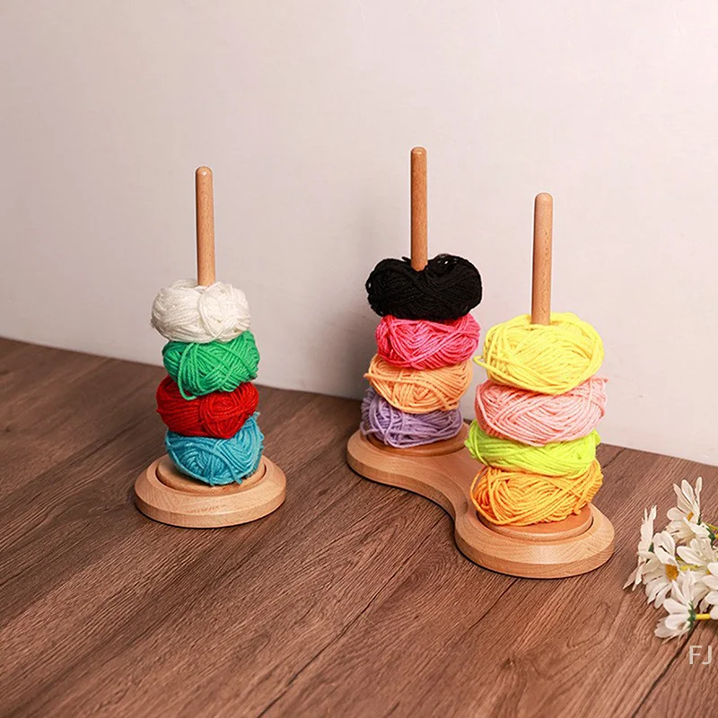 

[YU]Double Wooden Yarn Holder Rotatable Wooden Yarn Skein Spinner Revolving Yarn Ball Stand Stable Yarn Holder Dispenser