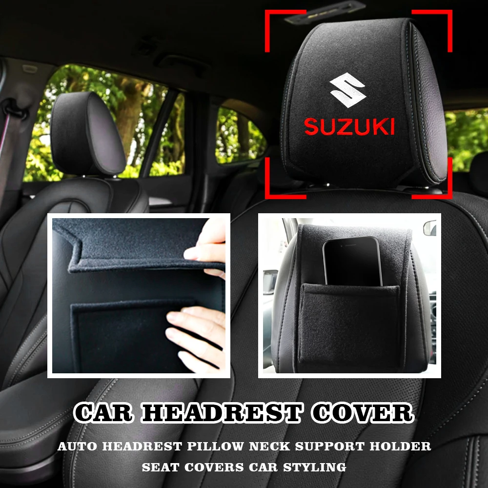 Car Logo Headrest Cover Seat Neck Mat Sleeve Pillow Protector Case Accessory For Suzuki Grand Swift Sport Vitara Jimny SX4 Alto