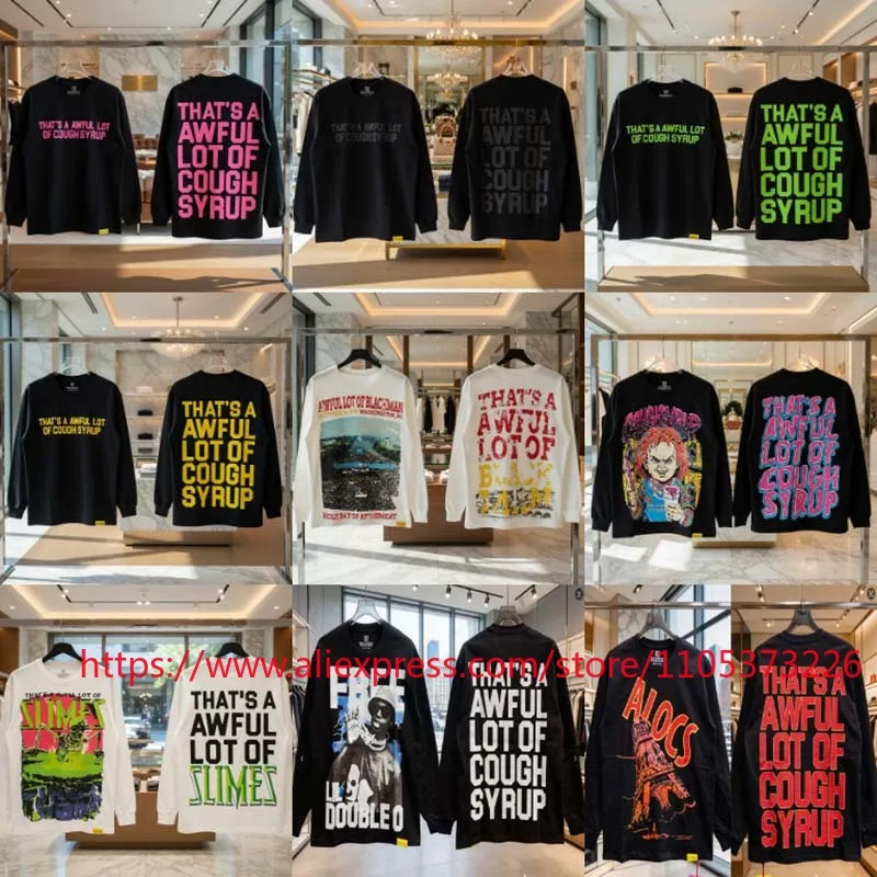 2026 Neuerscheinung 'That's A Awful Lot of Cough Syrup' Herren Langarm-T-Shirt Streetwear Grafik-T-Shirt Schwarze Baumwolle Lässiges Oberteil