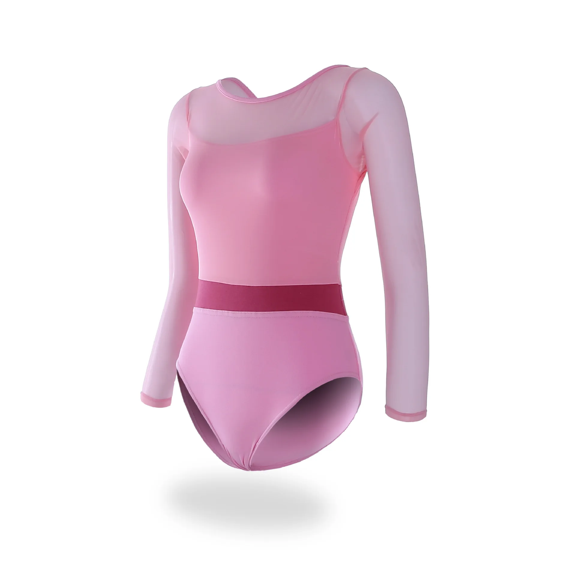 Maillot de Ballet de Manga Larga con Malla para Mujer, Efecto Dos Piezas, Body de Gimnasia, Faja Moldeadora para Adulto, Traje de Entrenamiento de Danza