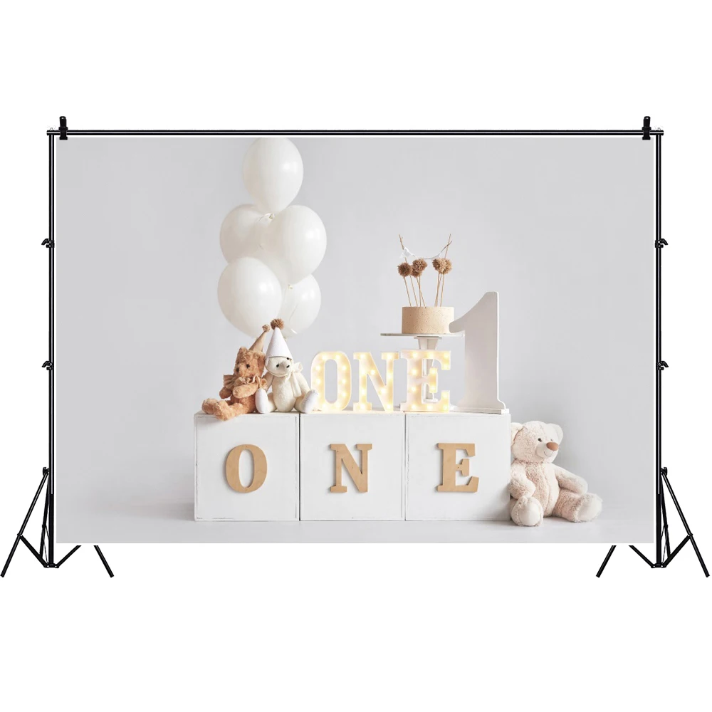 Newborn Baby Birthday Party Cake Smash Backdrop Decor Ballon Cute Bear Floor Portrait Photography Background For Photo Studio