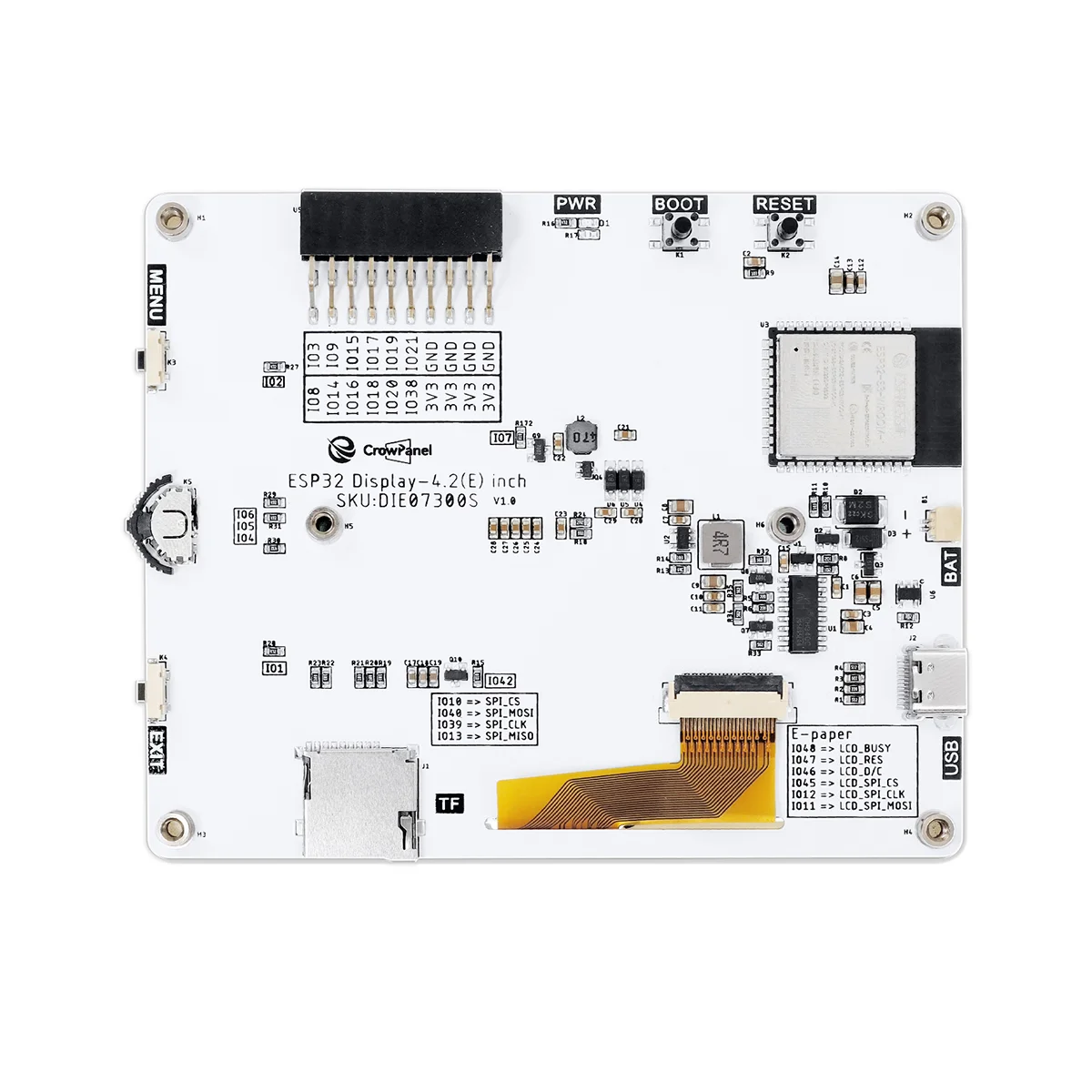 CrowPanel 4.2Inch E-paper E-ink 400*300 ESP32-S3 HMI Display Black/White Driven By SPI Interface for Arduino /ESP/MicroPython