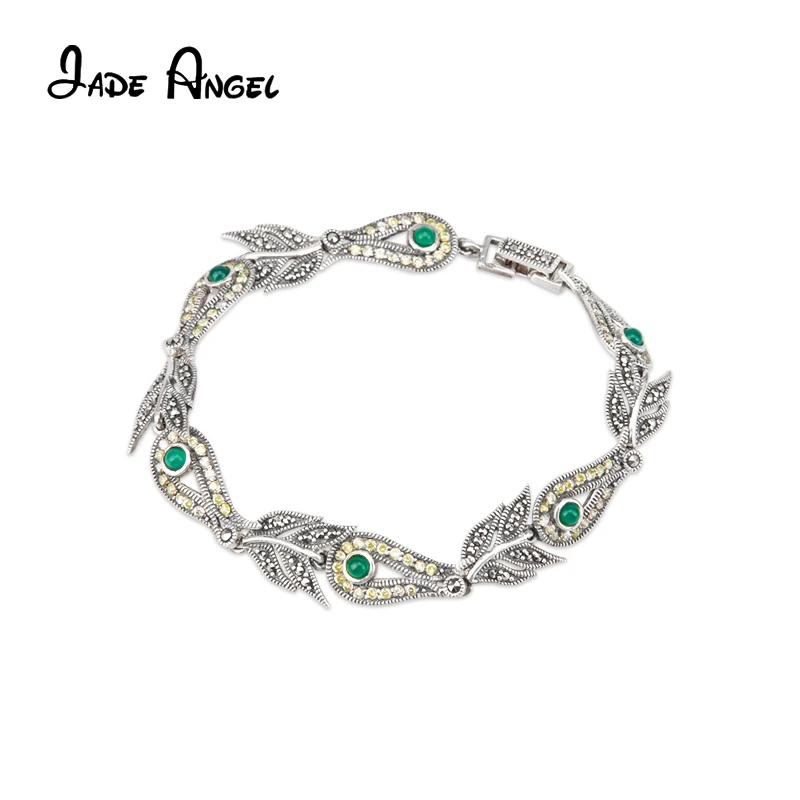 

Jade Angel 925 Sterling Silver 0.3cm Round Green Chalcedony Tennis Bracelet Fish Shape Chain Women Fine Christmas Gifts Jewelry