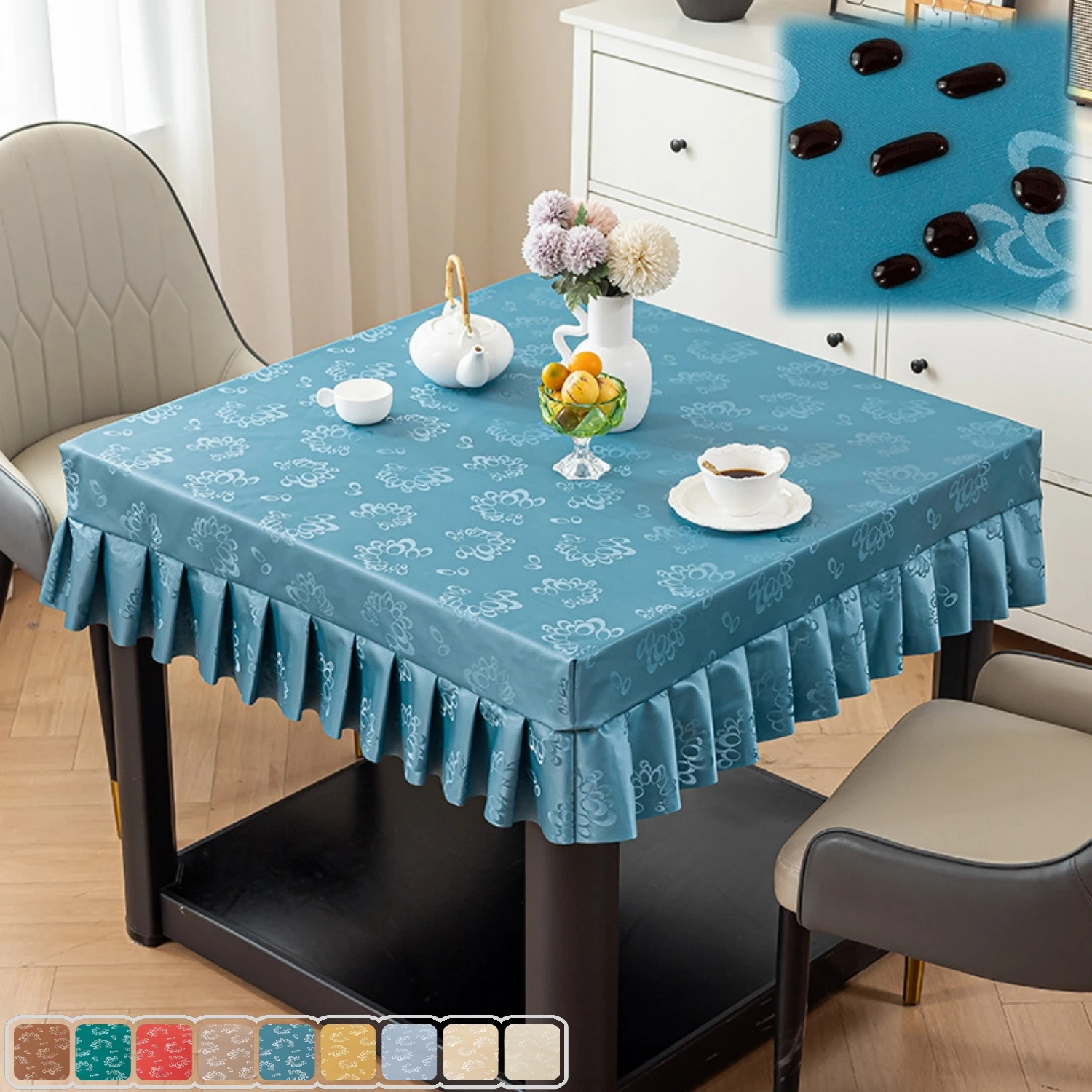 Square and rectangle Tablecloth Heavy Duty Vinyl Table Cover With Table Skirt Waterproof Oil-Proof Fitted Table Cloth
