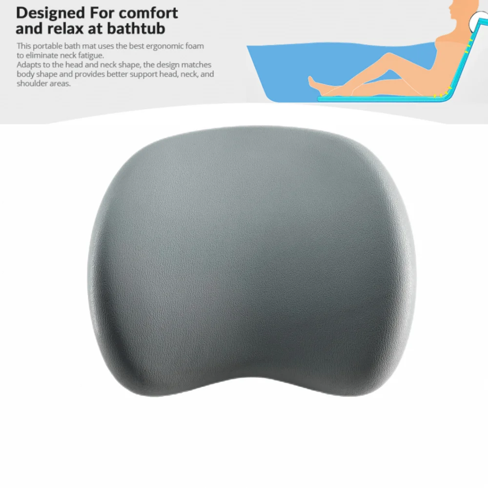 Soft PU Light Gray Bathtub Pillow Non-slip Bathtub Headrest Soft Waterproof Spa Pillow With Suction Cup Bathtub Relaxing Pillow