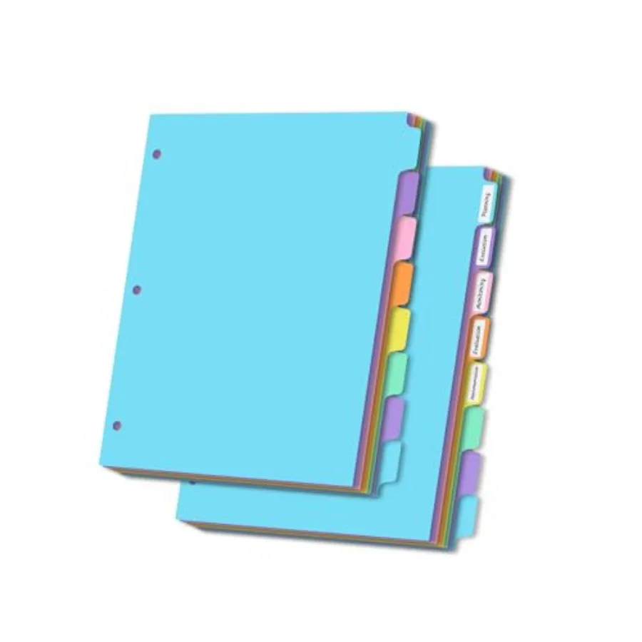 

8-tabs 2 Set Binder Dividers with Tabs, Fit 8.5" X 11" Letter Size Plastic Index with Label, Color Dividers for 3 Ring Binder T